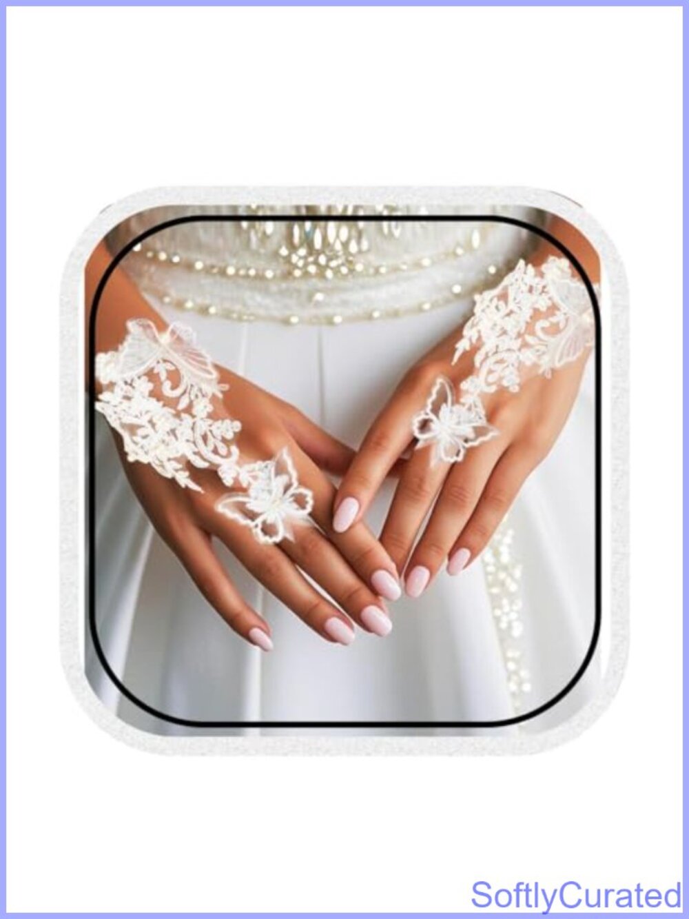 Lace Fingerless Wedding Gloves Pearl Butterfly Short Bridal Prom